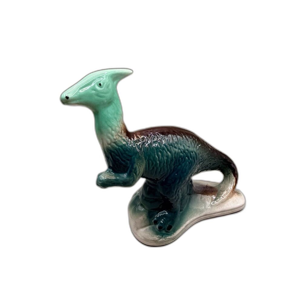 Vintage Ceramic Parasaurolophus Dinosaur Figurine Blue Green Made in Brazil